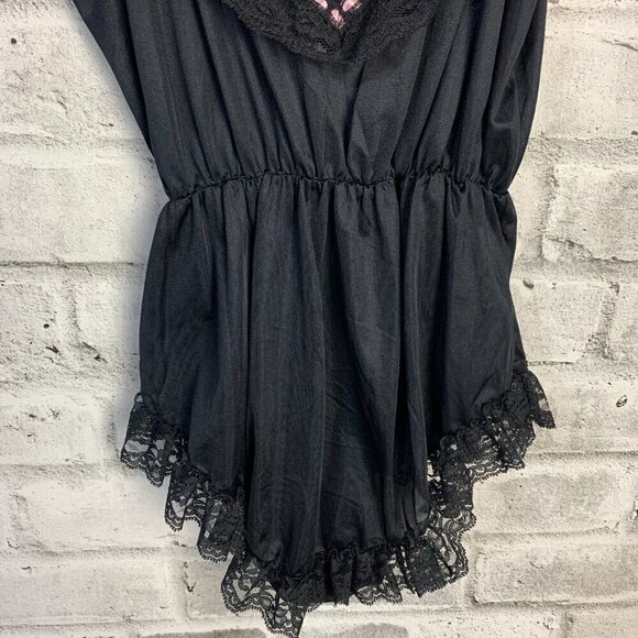 Vintage Dominique Black Satin Lace Teddy Romper Lingerie Bodysuit - Picture 9 of 11
